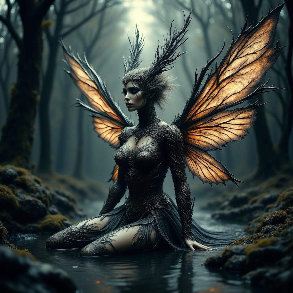 Fairy Warrior in Woodland Armor, Glowing Wings