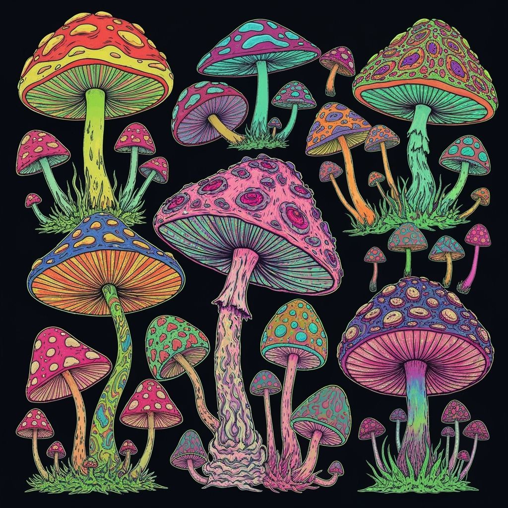 Psychedelic Mushroom Collage in Vivid Style
