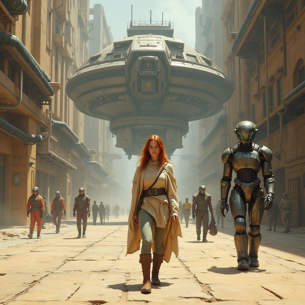 Confident Woman in Futuristic Industrial Hub with Starcraft