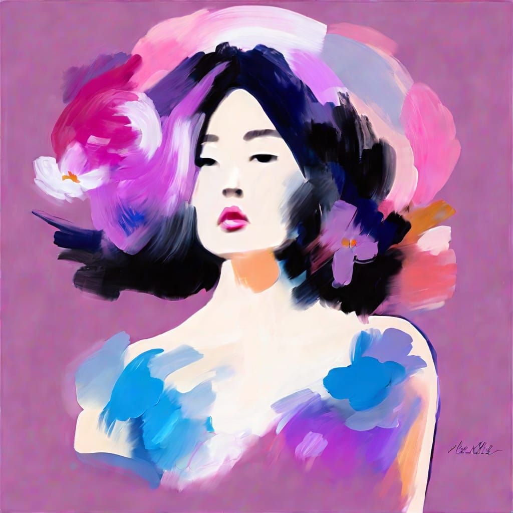 Grumpy Chicken in Anime Style with Impressionistic Smears