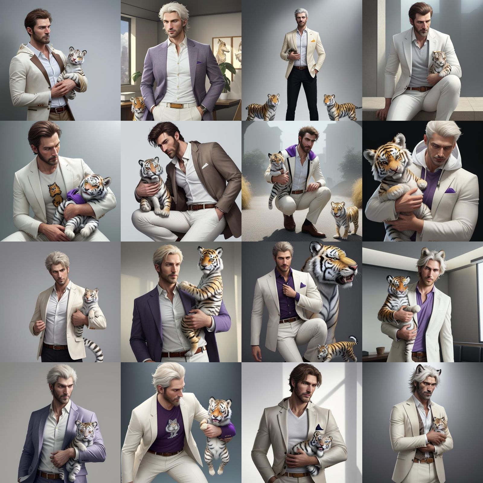 Anthropomorphic Wolf and Tiger Cub in Vibrant Colors