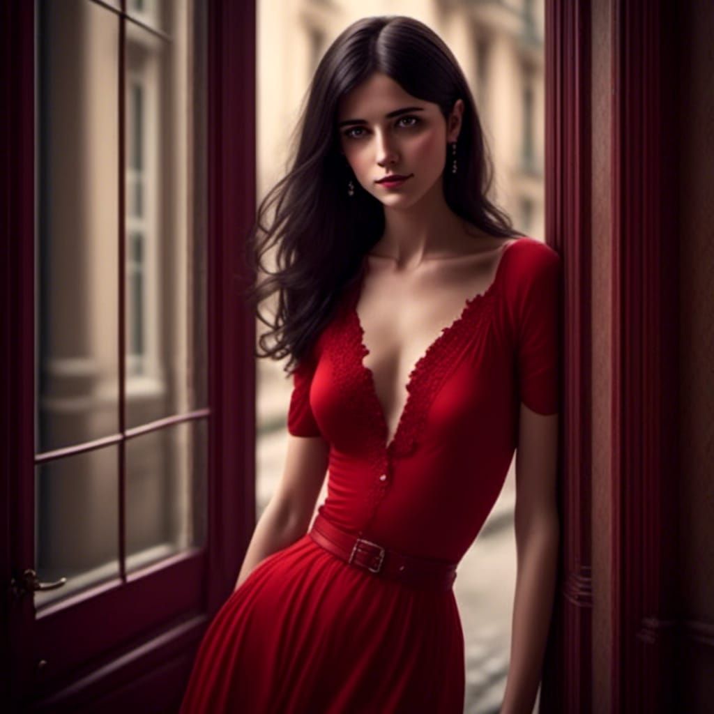 Andie Banks Posing in Red Dress