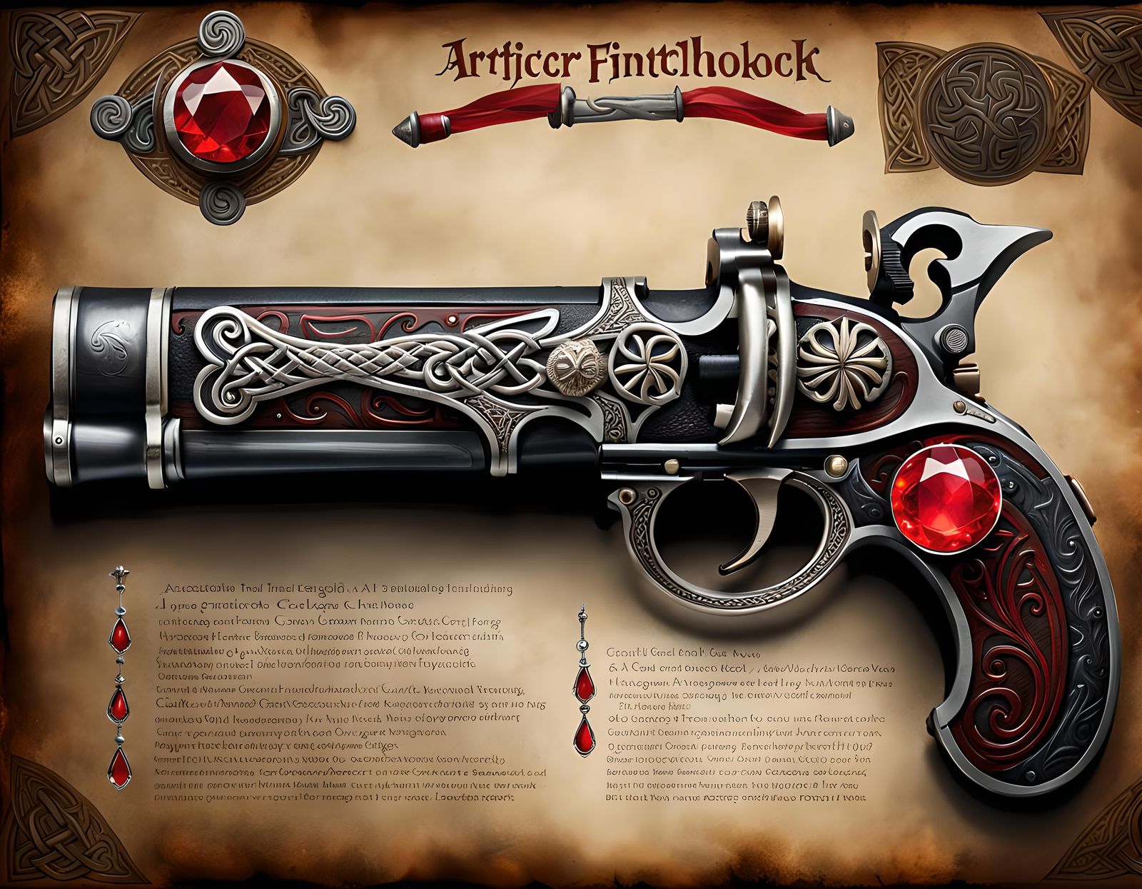Magic Flintlock Pistol Sketch in Dark Fantasy Style
