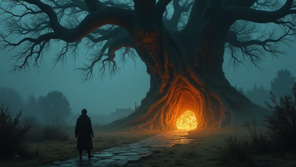 Villager's Warm Greeting Amidst Storm and Fallen Tree