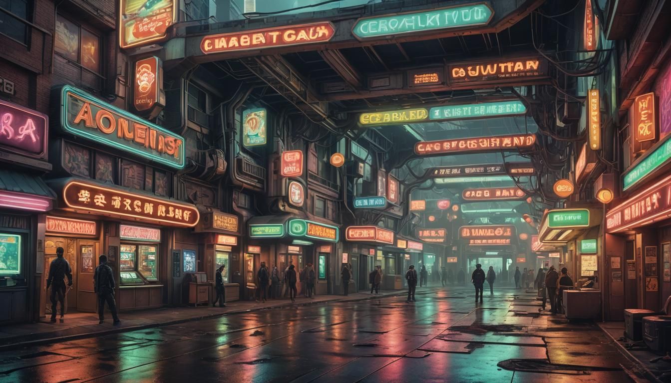 Dystopian Sci-Fi Gambling District Entryway