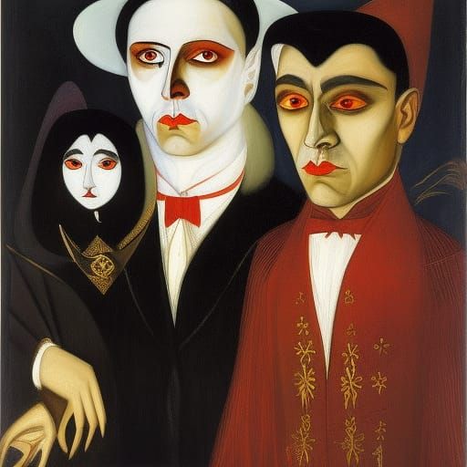 Vampire Lord with Cats in Cubist Style