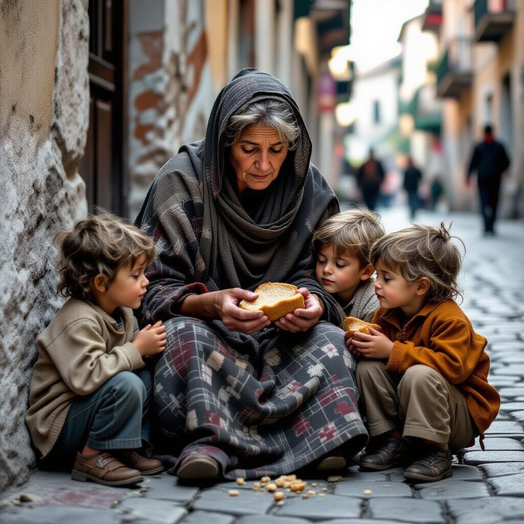 Monochrome Photo of Mother and Children in Middle Ages