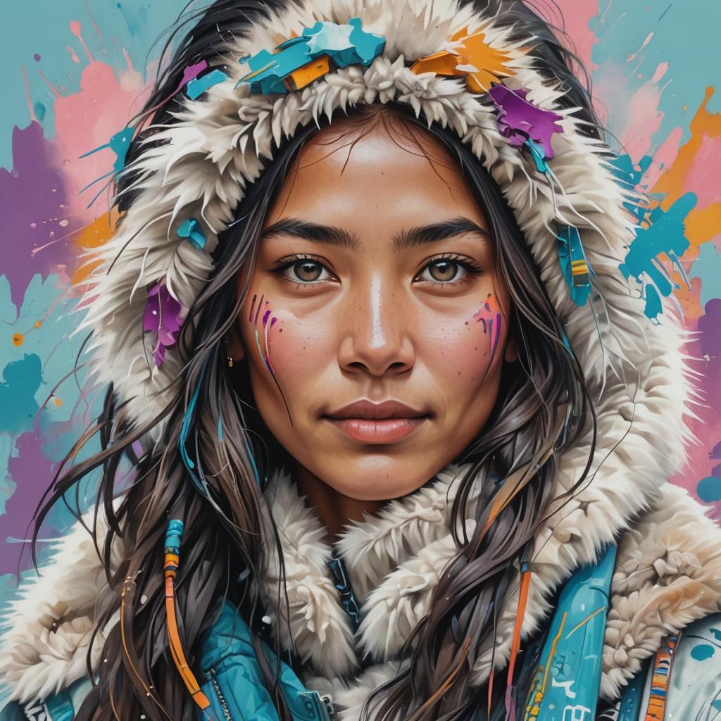 Eskimo Woman in Vibrant Graffiti Art Style