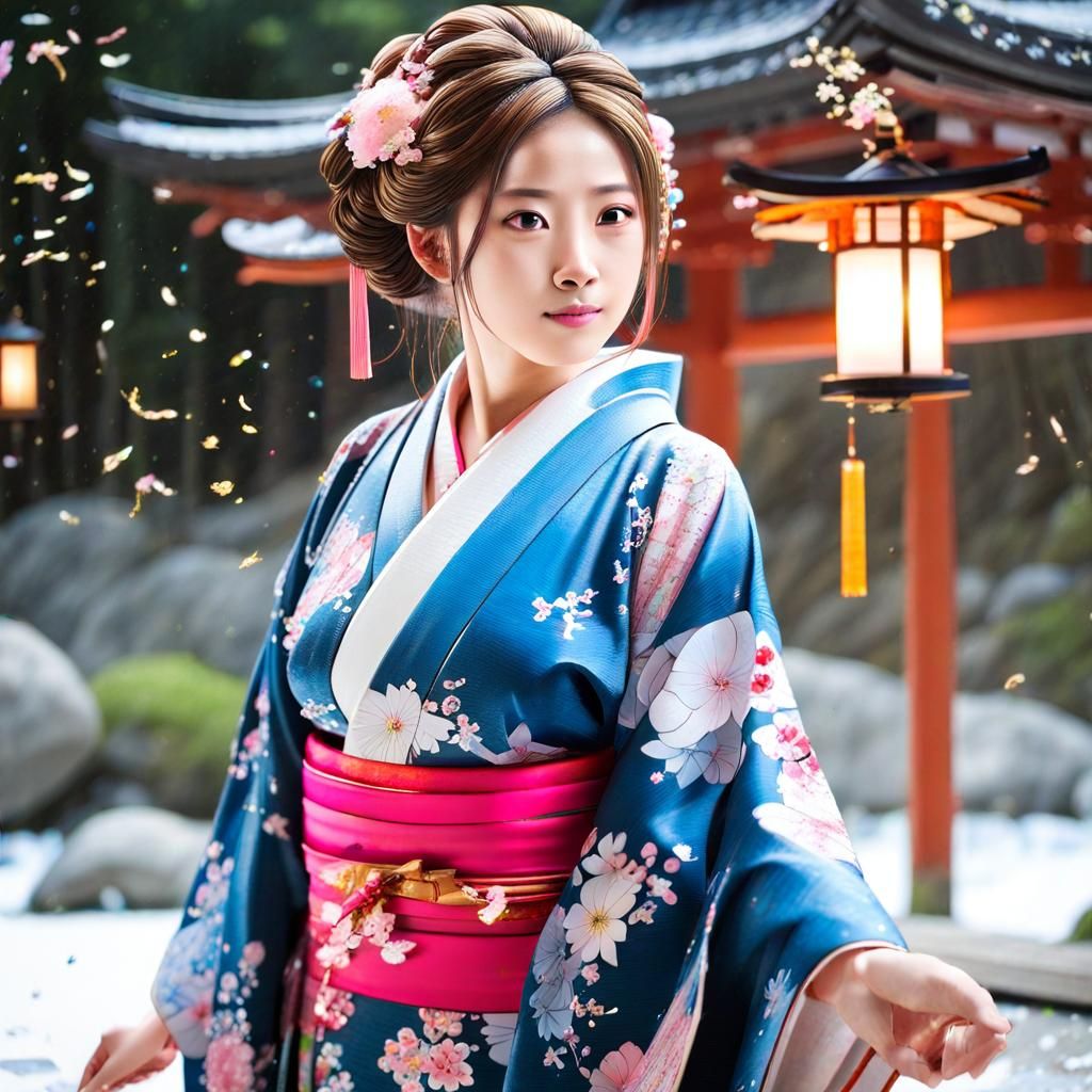 Cinematic Portrait of Japanese Princess in Wet Wash Style