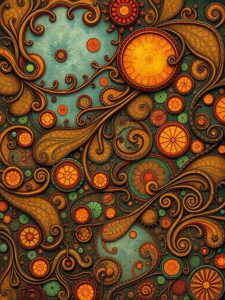 Psychedelic Art Nouveau Dreamscape in Earth Tones