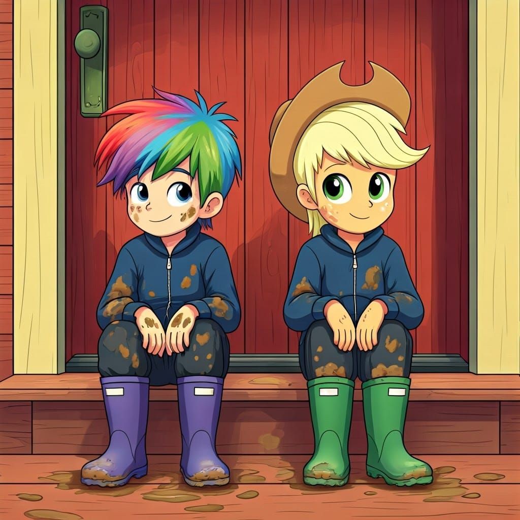 Muddy Boys Resting, Nostalgic Collage Illustration