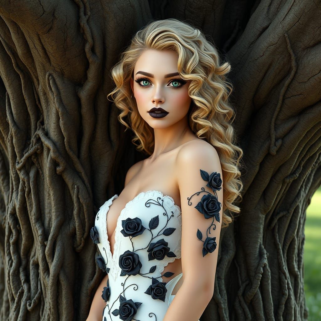 Surreal Goddess of Light in Majestic Oak Forest