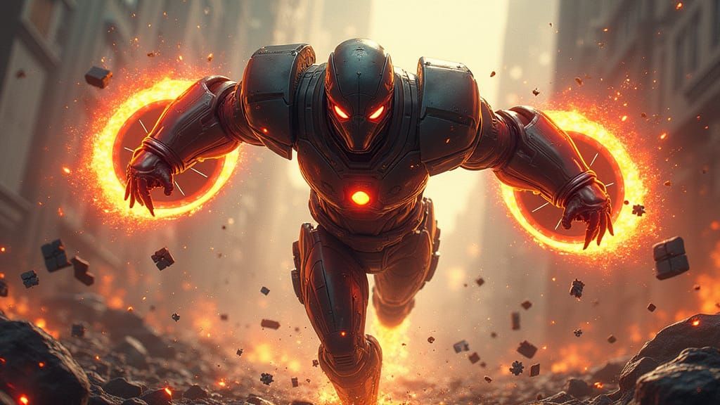 Heroic Intermatrixnaut in Mid-Collision with Energy Shields