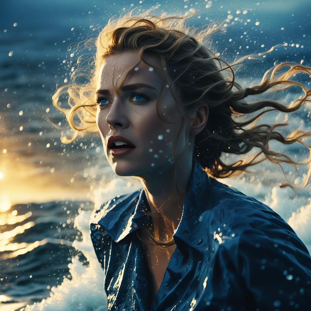 Woman Braves Tempest on Yacht in Cinematic Style