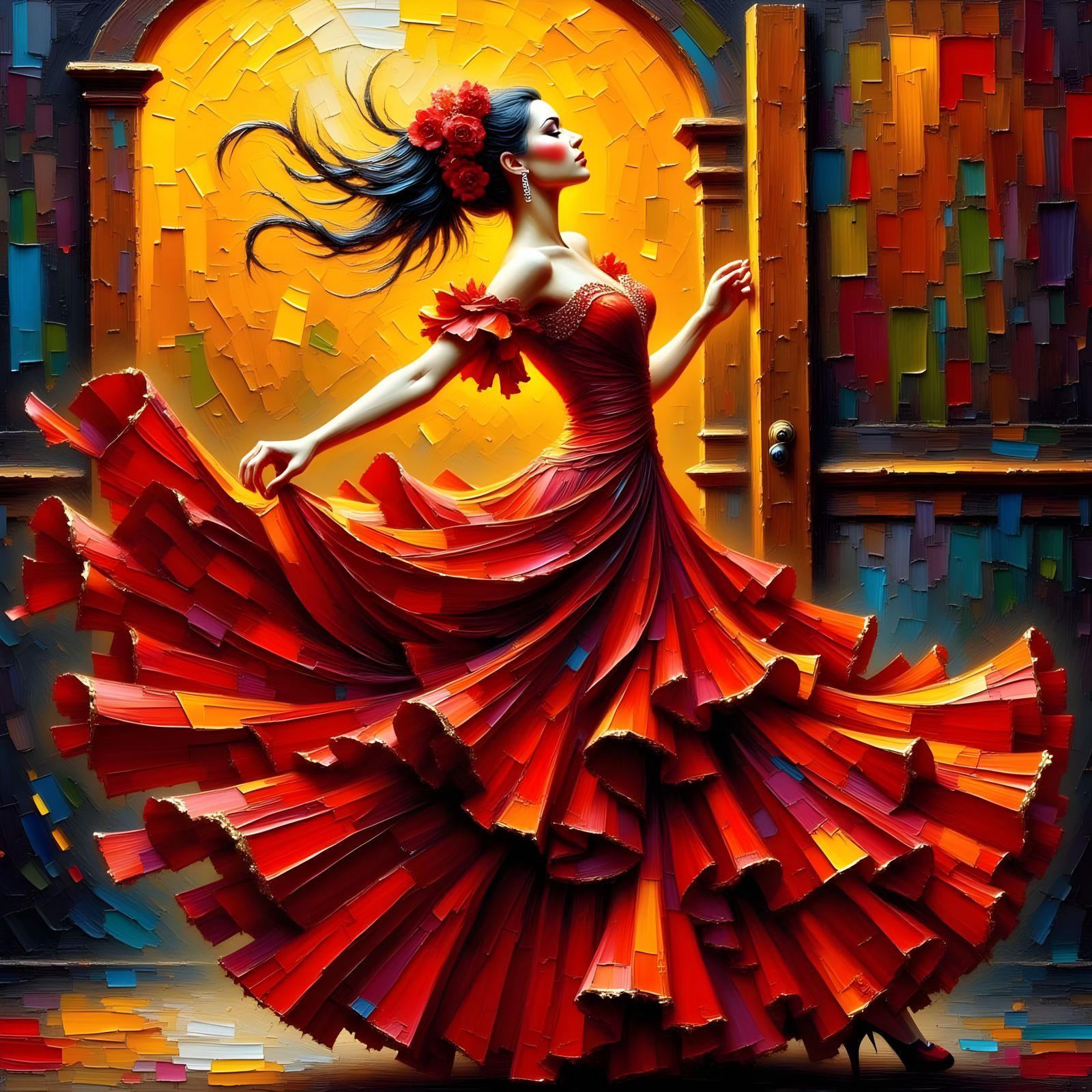 Vibrant Flamenco Dancer in Impasto Style