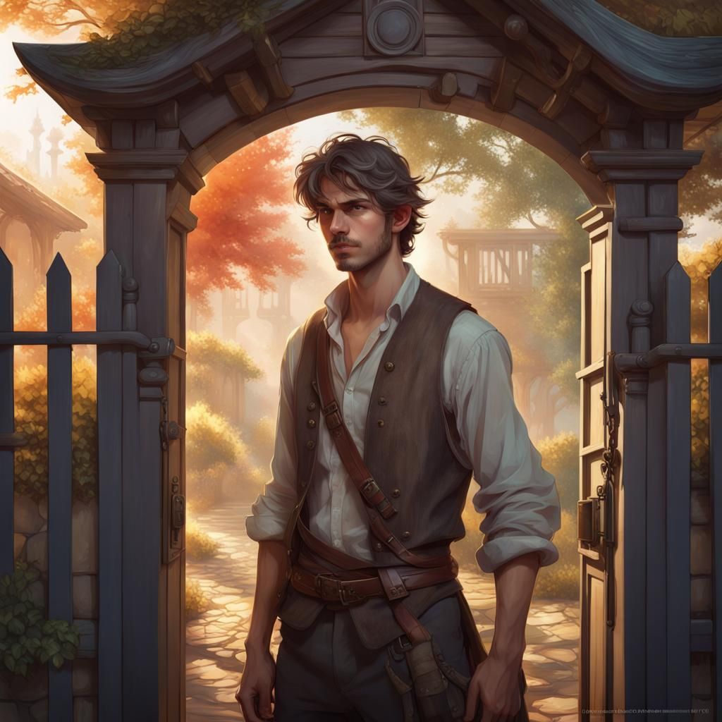 Young Man at Gate: Hyperdetailed Artstation Portrait