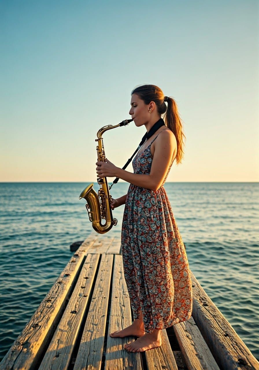 Dreamy Saxophonist at Golden Hour