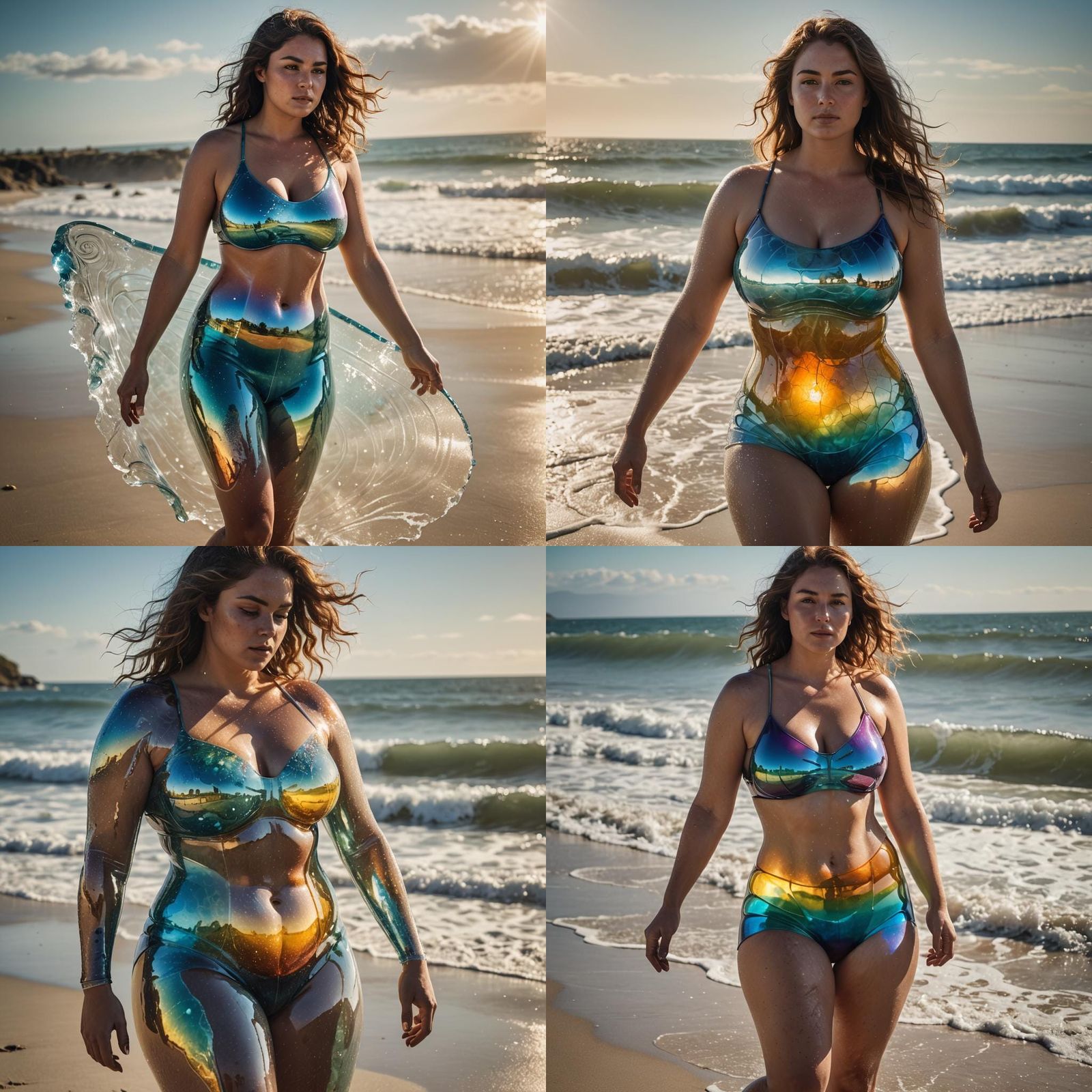 Translucent Glass Woman on Beach in Sunlight