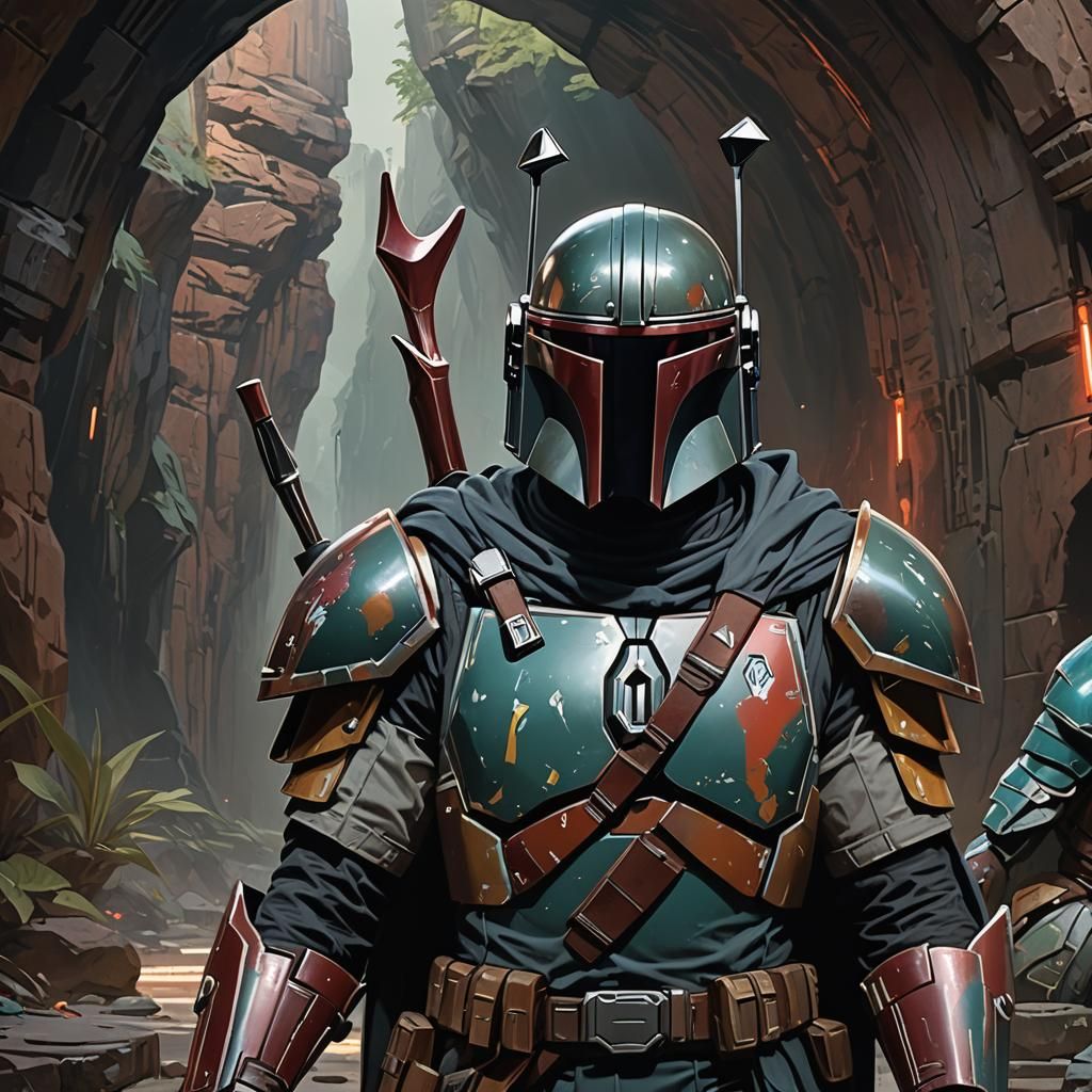 Mandalorian Portrait in Ornate High Fantasy Style