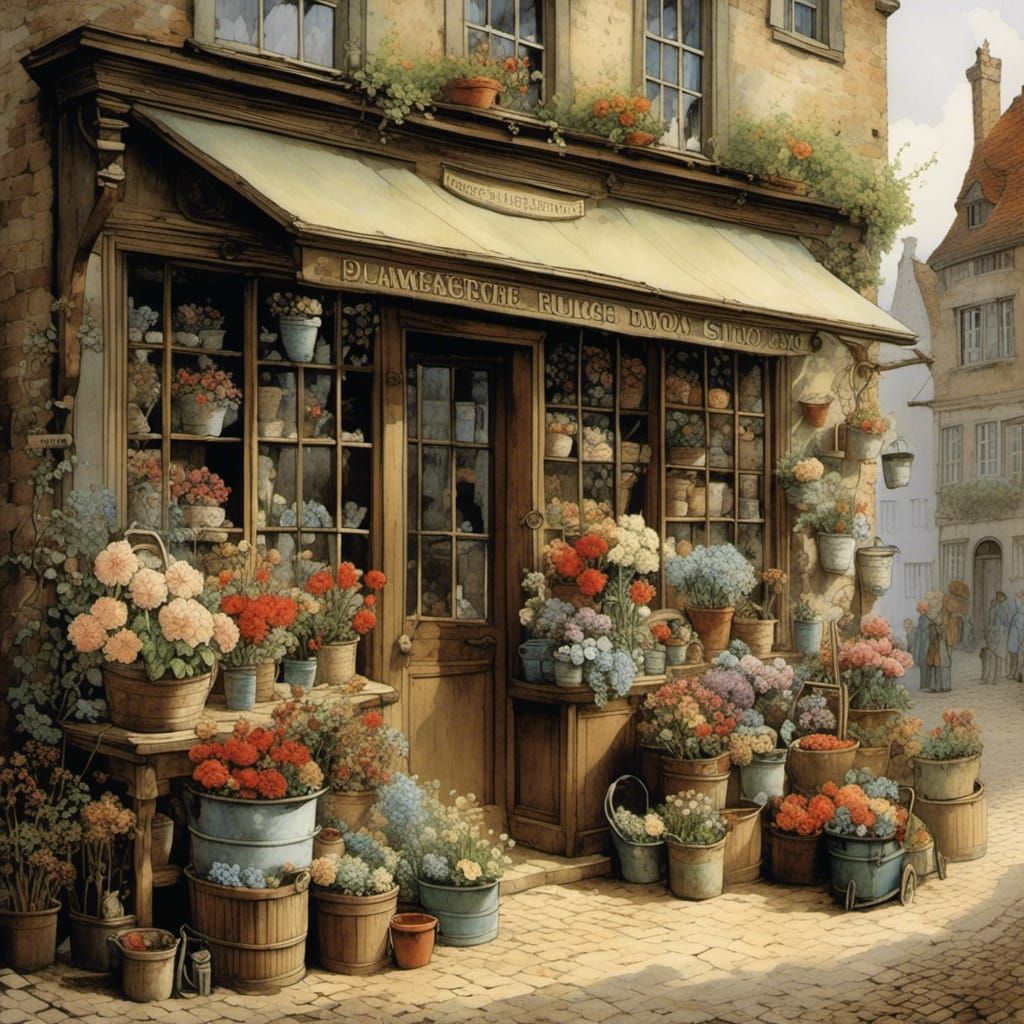 Charming Old-Fashioned Flower Shop Entrance