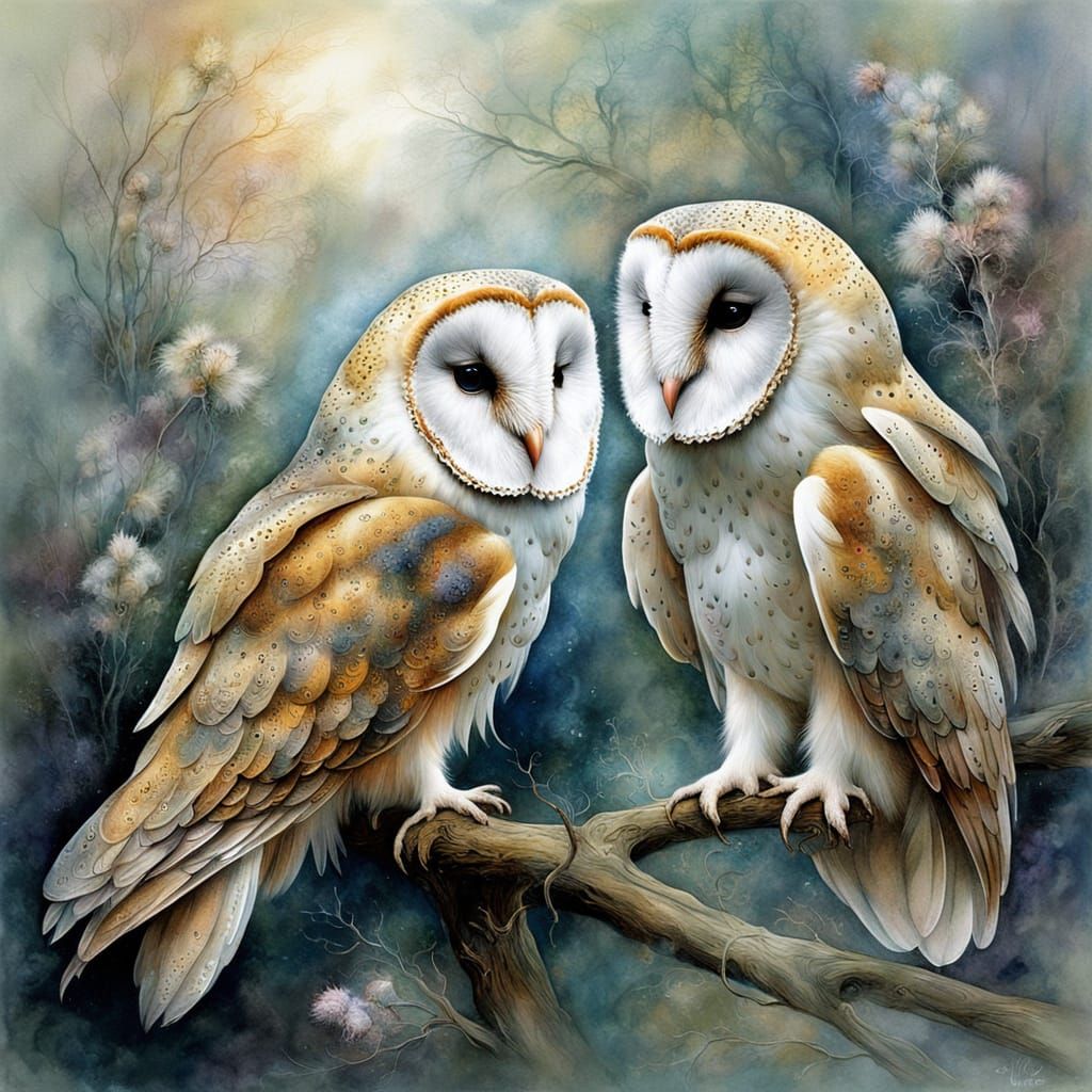 Barn Owl and Mouse in Ethereal Spring Mist