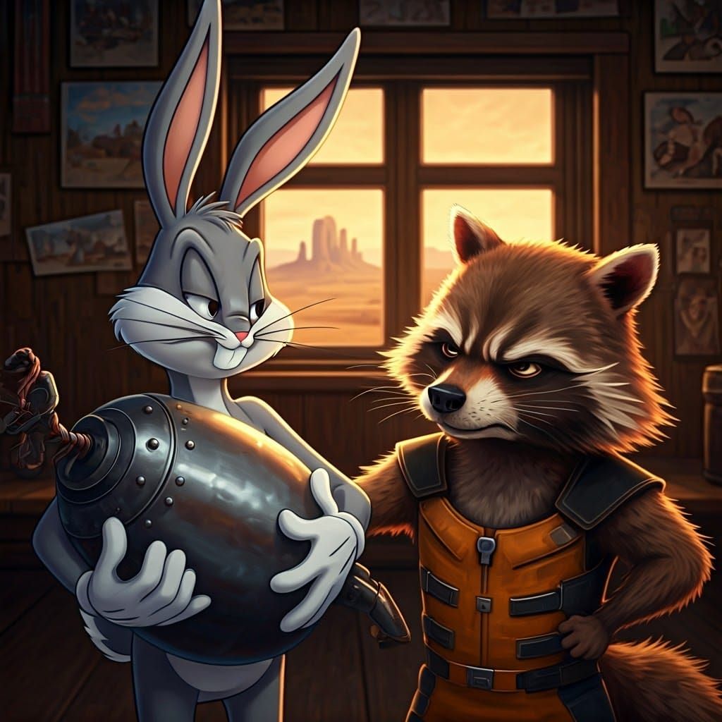 Bugs Bunny and Rocket Raccoon in Anime Style