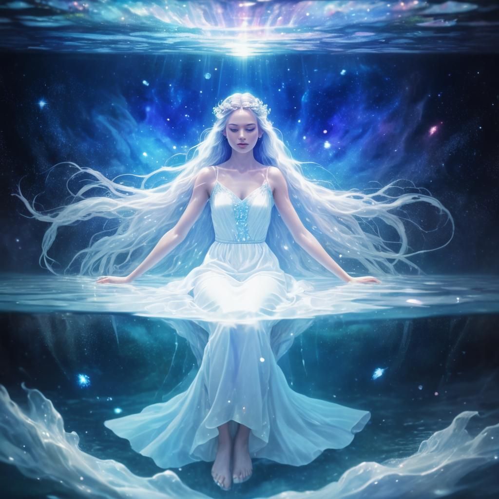 Woman in Water: Holographic Astral Cosmic Illustration