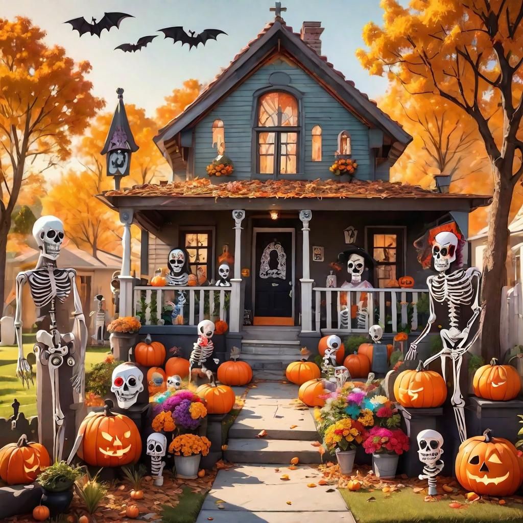 Extravagant Halloween House with Day of the Dead Ofrenda