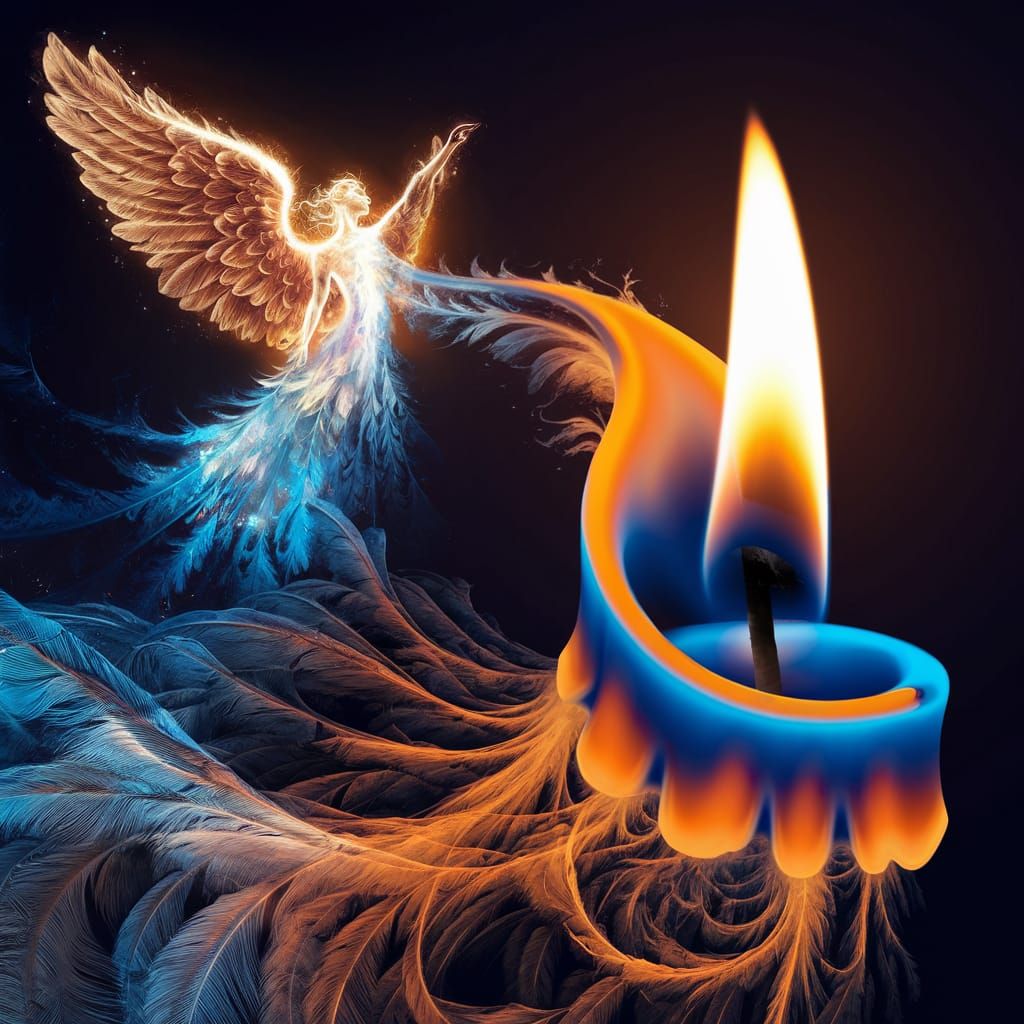 Surreal Angel Entwined with Candle Flame