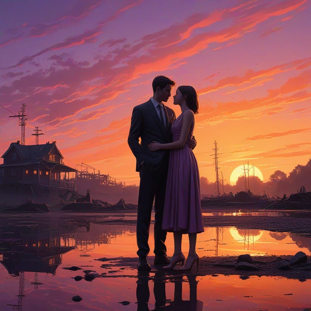 Elegant Couple Under Vibrant Sunset