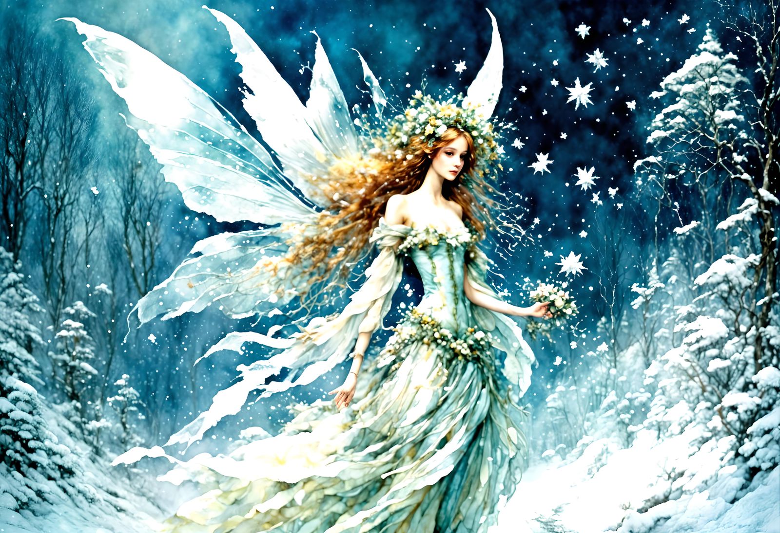 <lora:TallBunny1:1.0> beautiful snow fairy