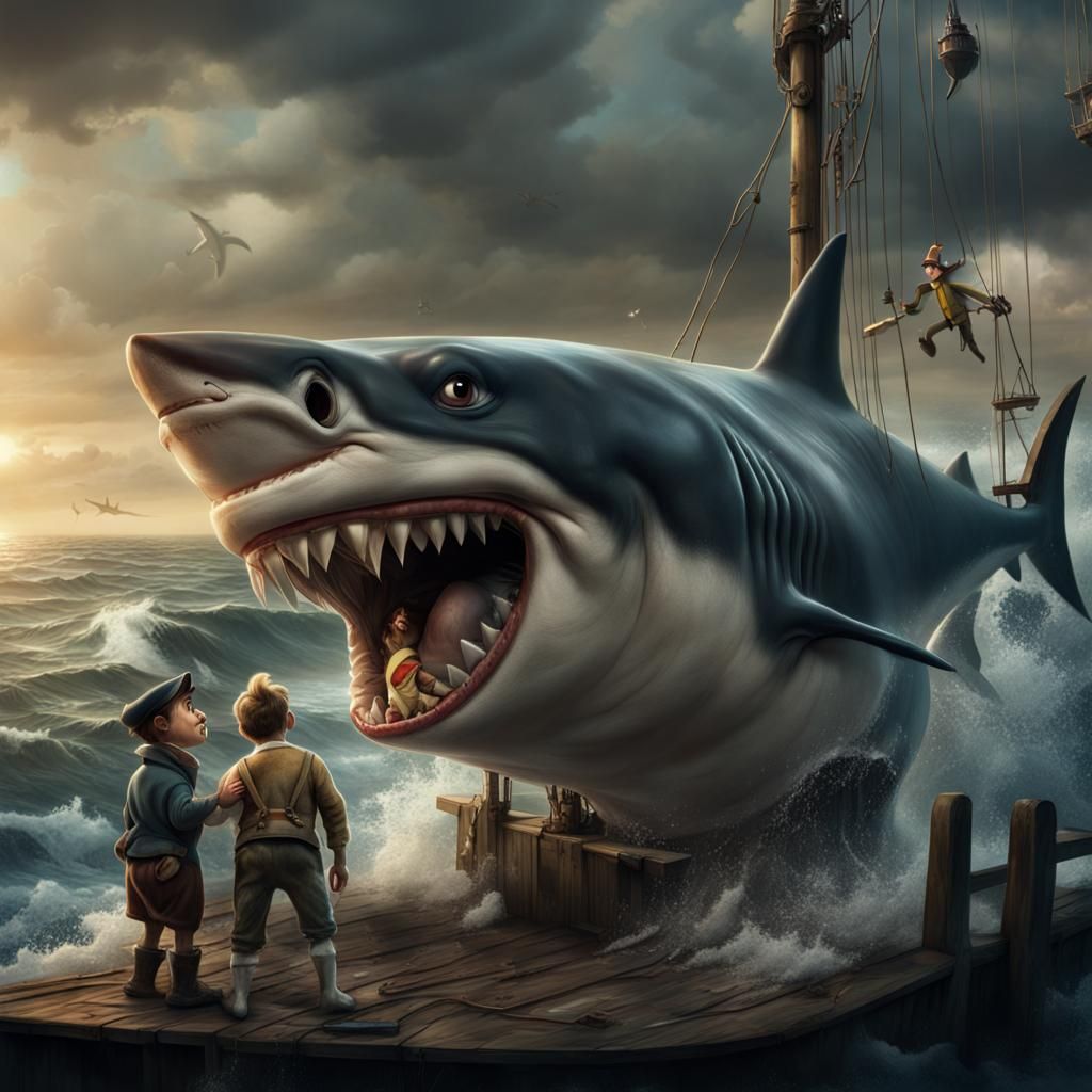 Pinocchio and Geppetto Swallowed by the Shark
