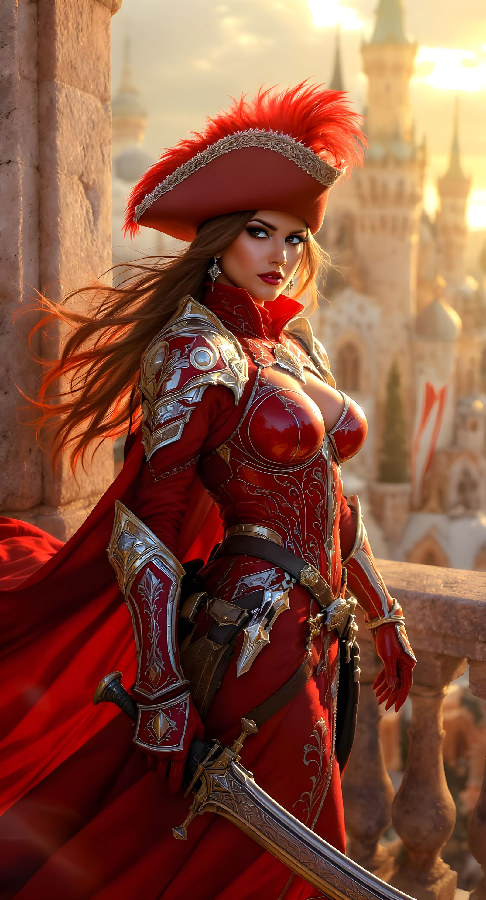Female Musketeer in Red Armor, Golden Hour