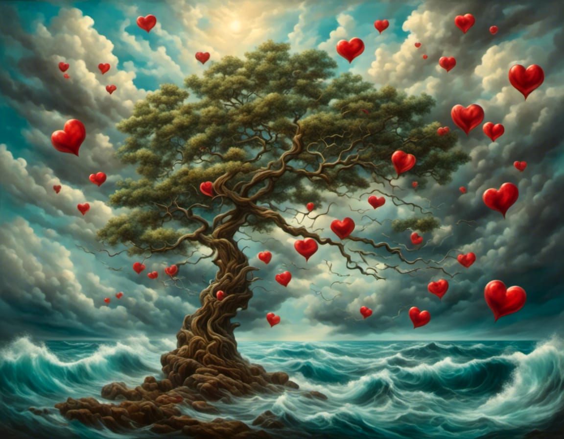 Mask Fused with Tree in Surrealist Oil Painting