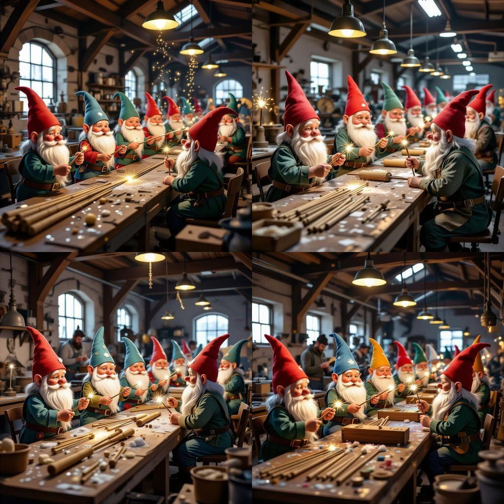 Gnomes Craft Magic Wands in Enchanted Factory