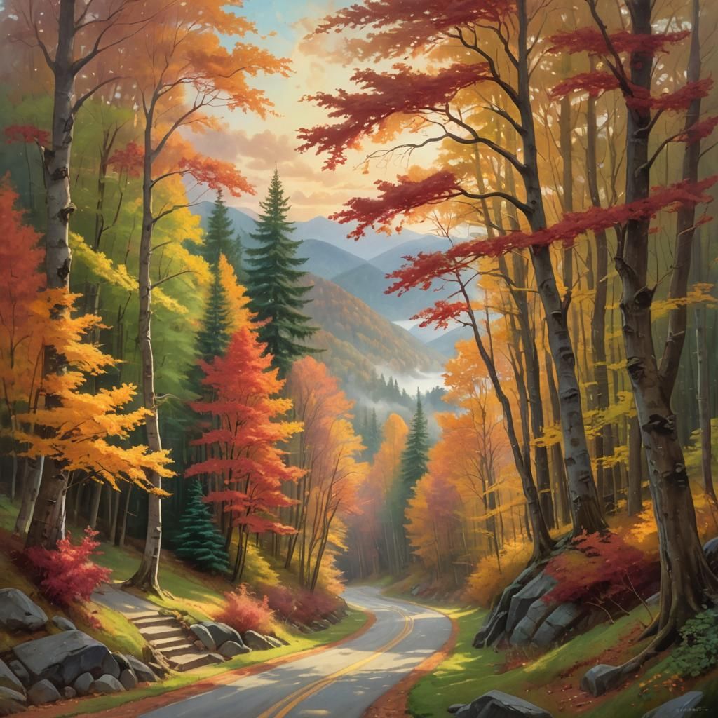 Vermont's Green Mountains: A Colorful Oil Painting