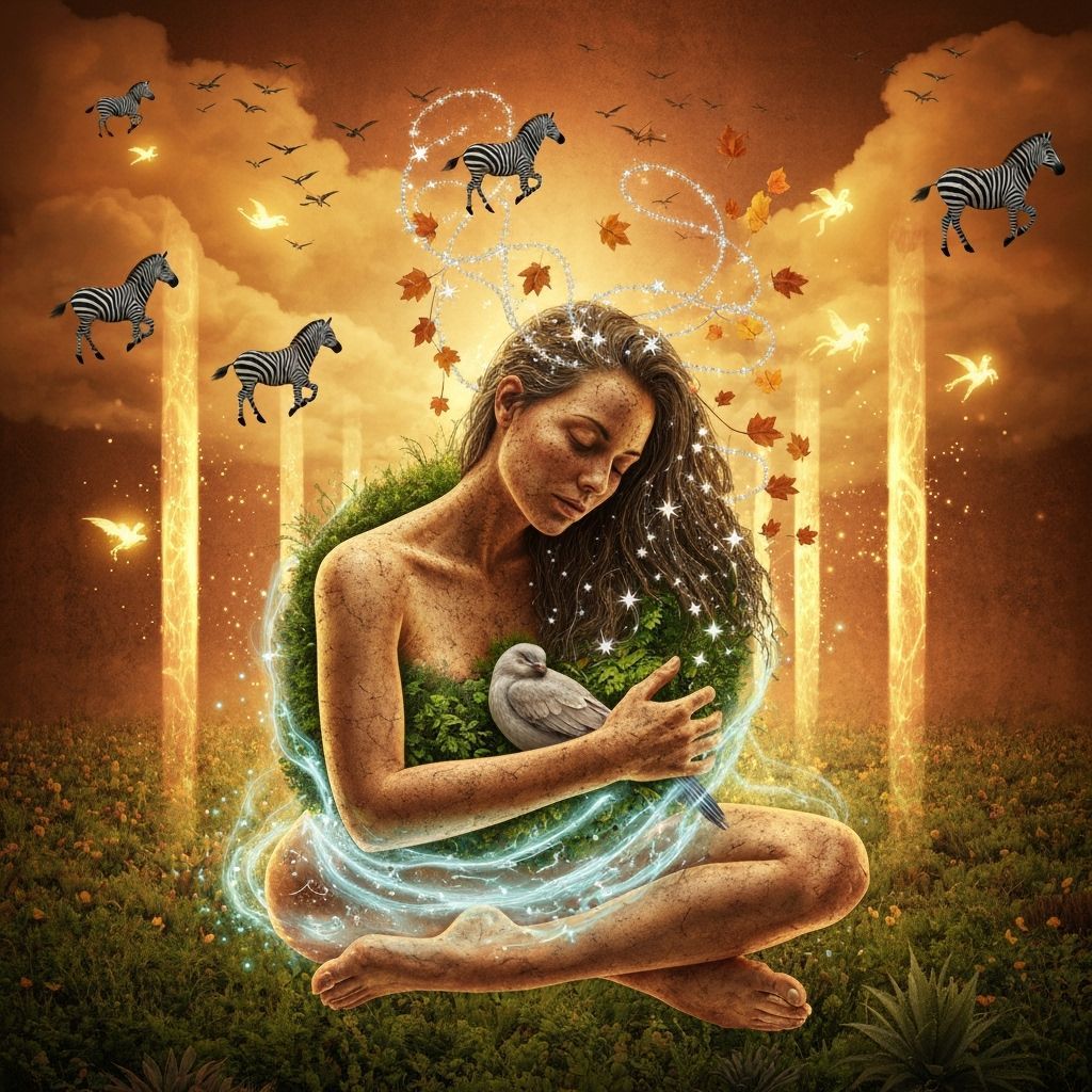 Ethereal Woman with Cosmic Hair and Inner Oasis