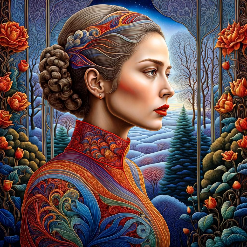 Elegant Winter Garden Scene in Vivid Line Art