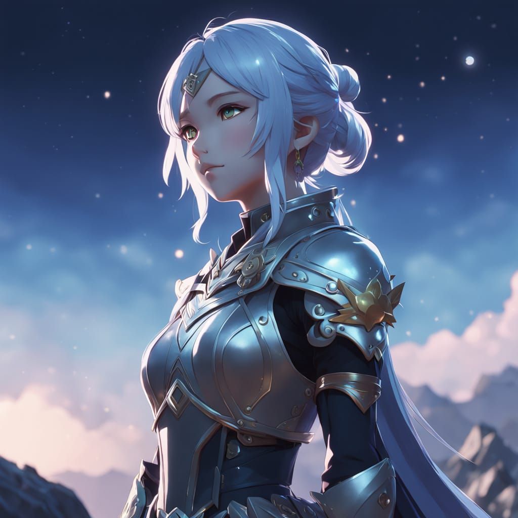 Goddess Selene on Moonlit Cliff in 3D Anime Art