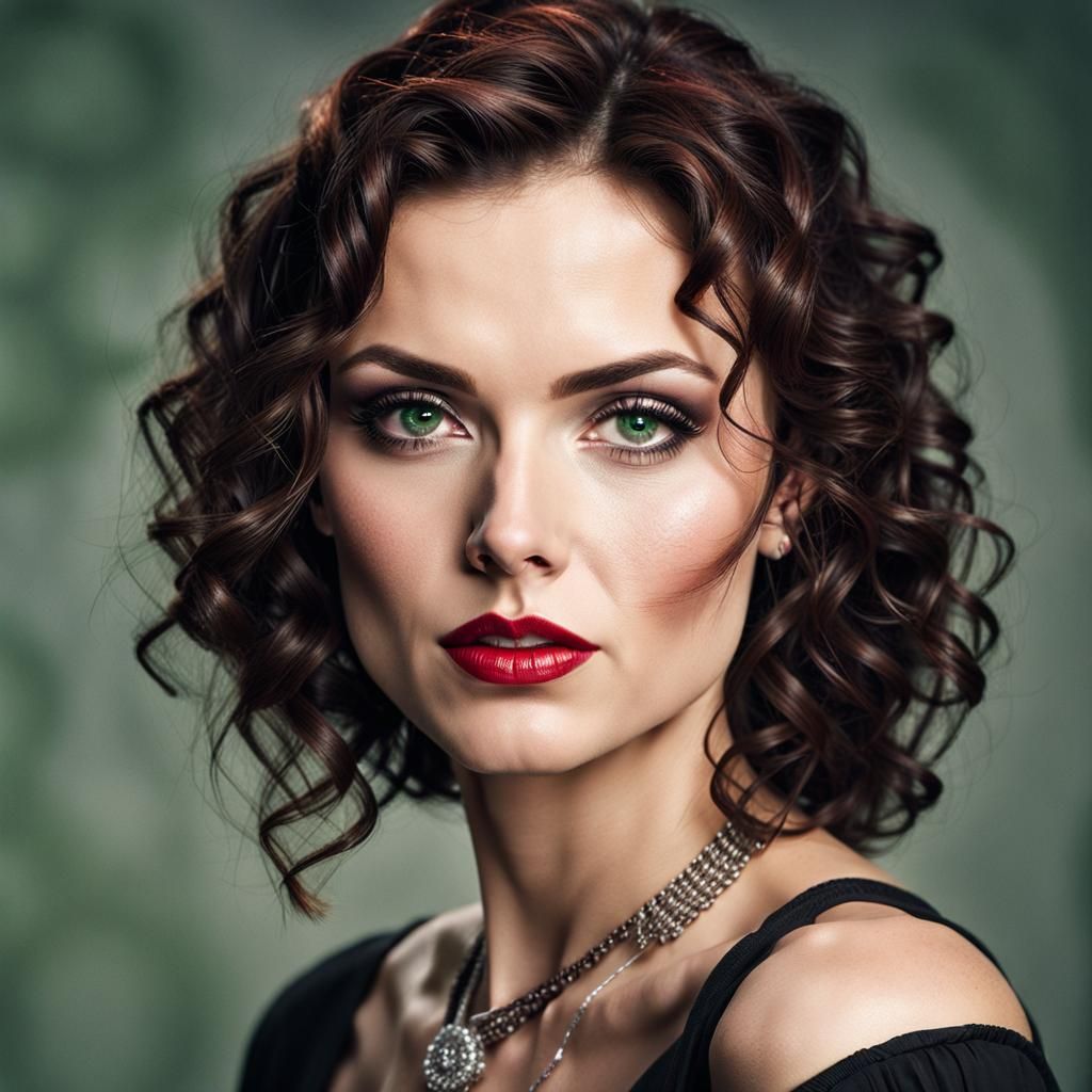 Beautiful Woman Portrait with Red Streaks and Jewelry