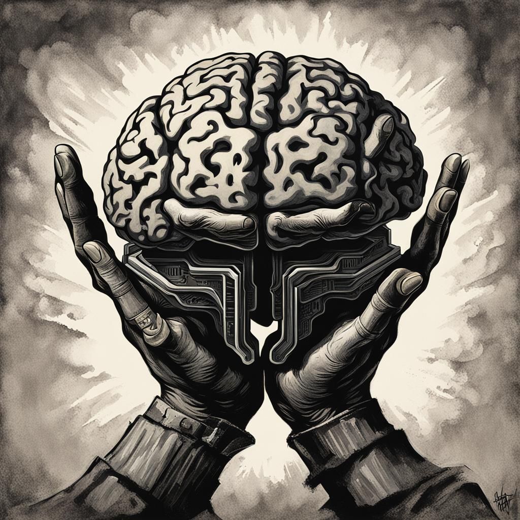 Sinister Hands Holding Brain