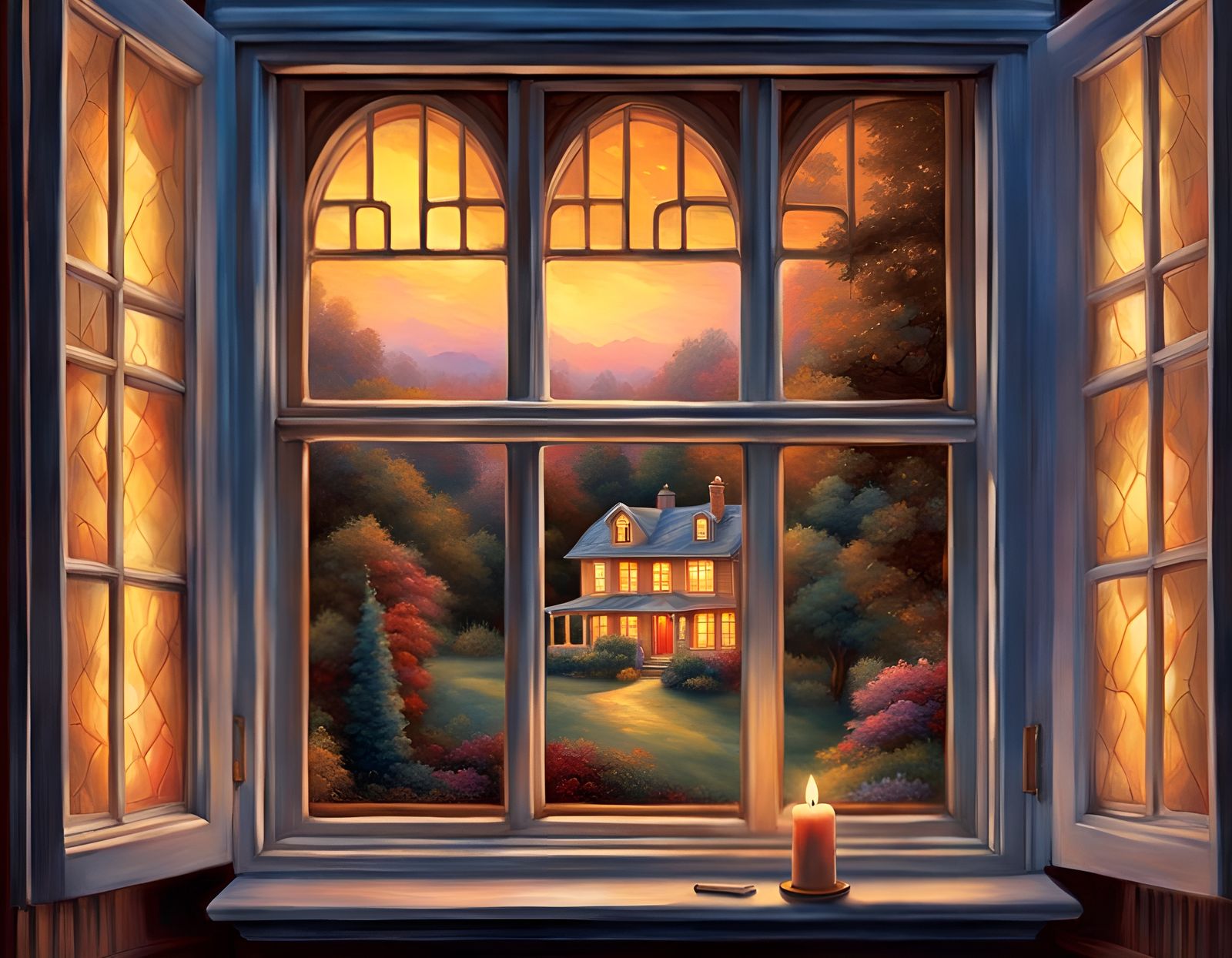 Night Window View of Storybook House