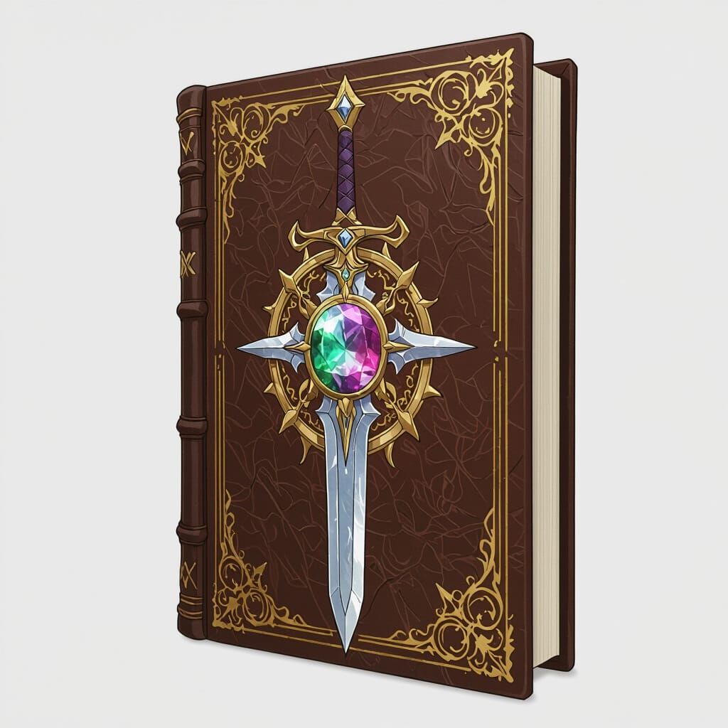 Leather Book with Sword Design in Anime Style