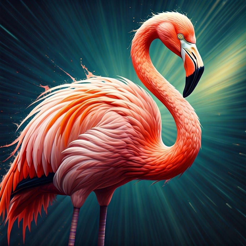Hyperrealistic Flamingo in Vibrant, Swirling Colors