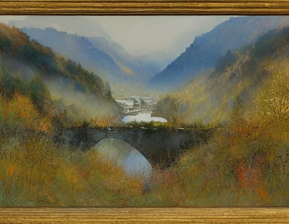 Idyllic Gorge at Sunset: Watercolor Landscape