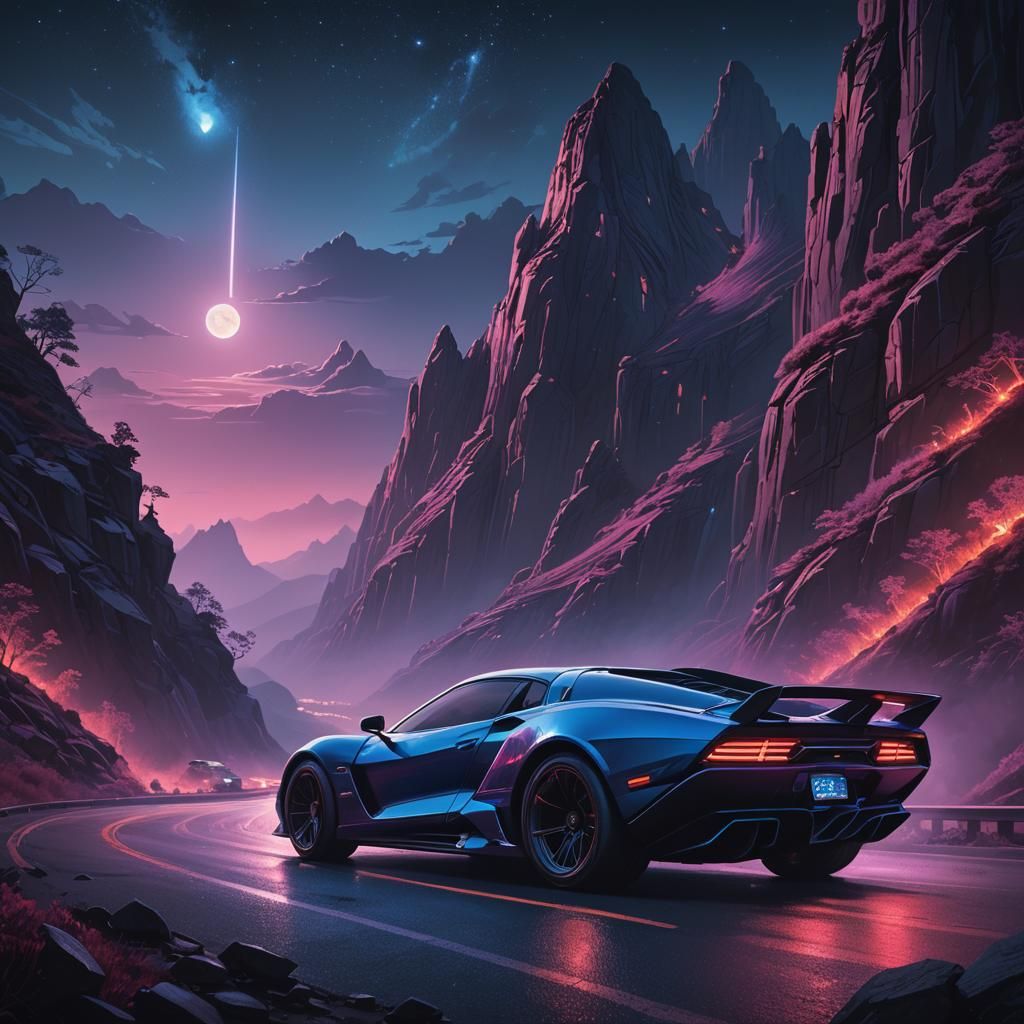 Sleek Supercar on Misty Mountain Road