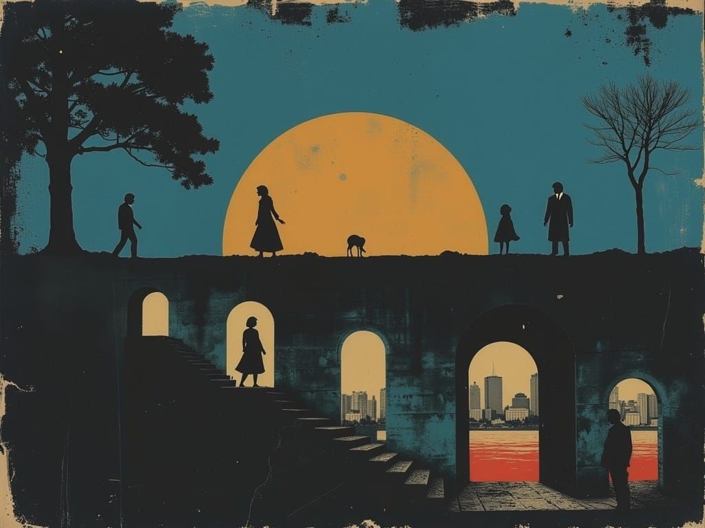 Surreal Stairway to Nowhere with Androids