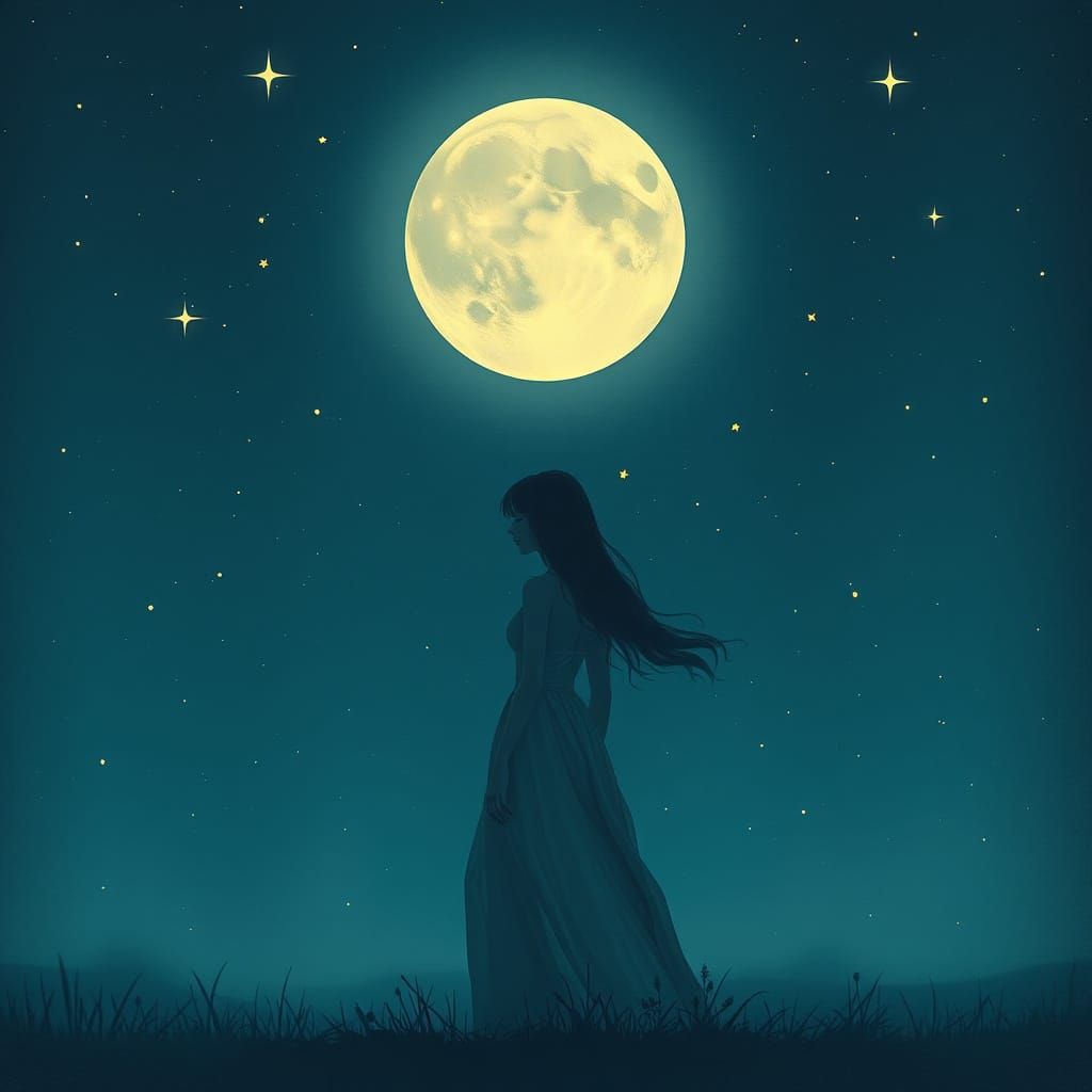 Whimsical Night Scene with Twinkling Stars and Soft Lunar Gl...