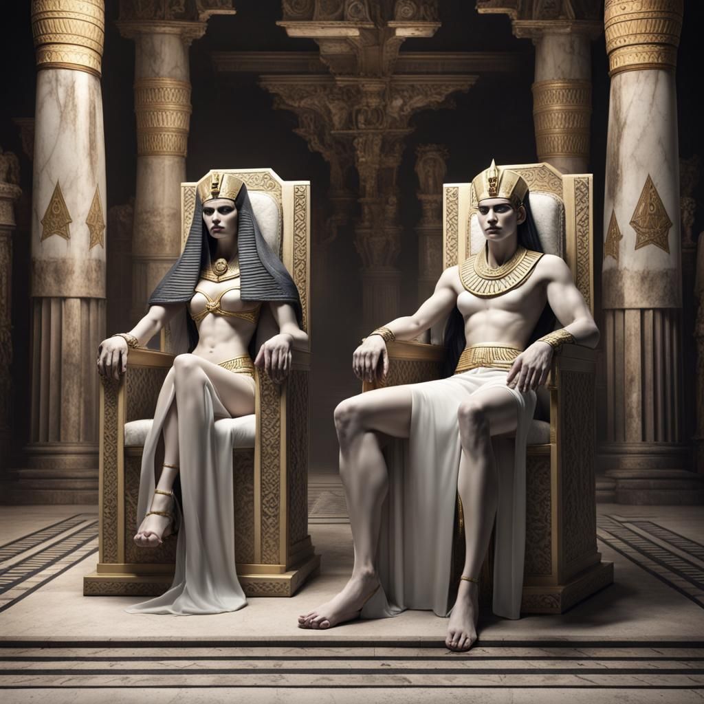 Marble Egyptian Vampire King and Queen on Thrones