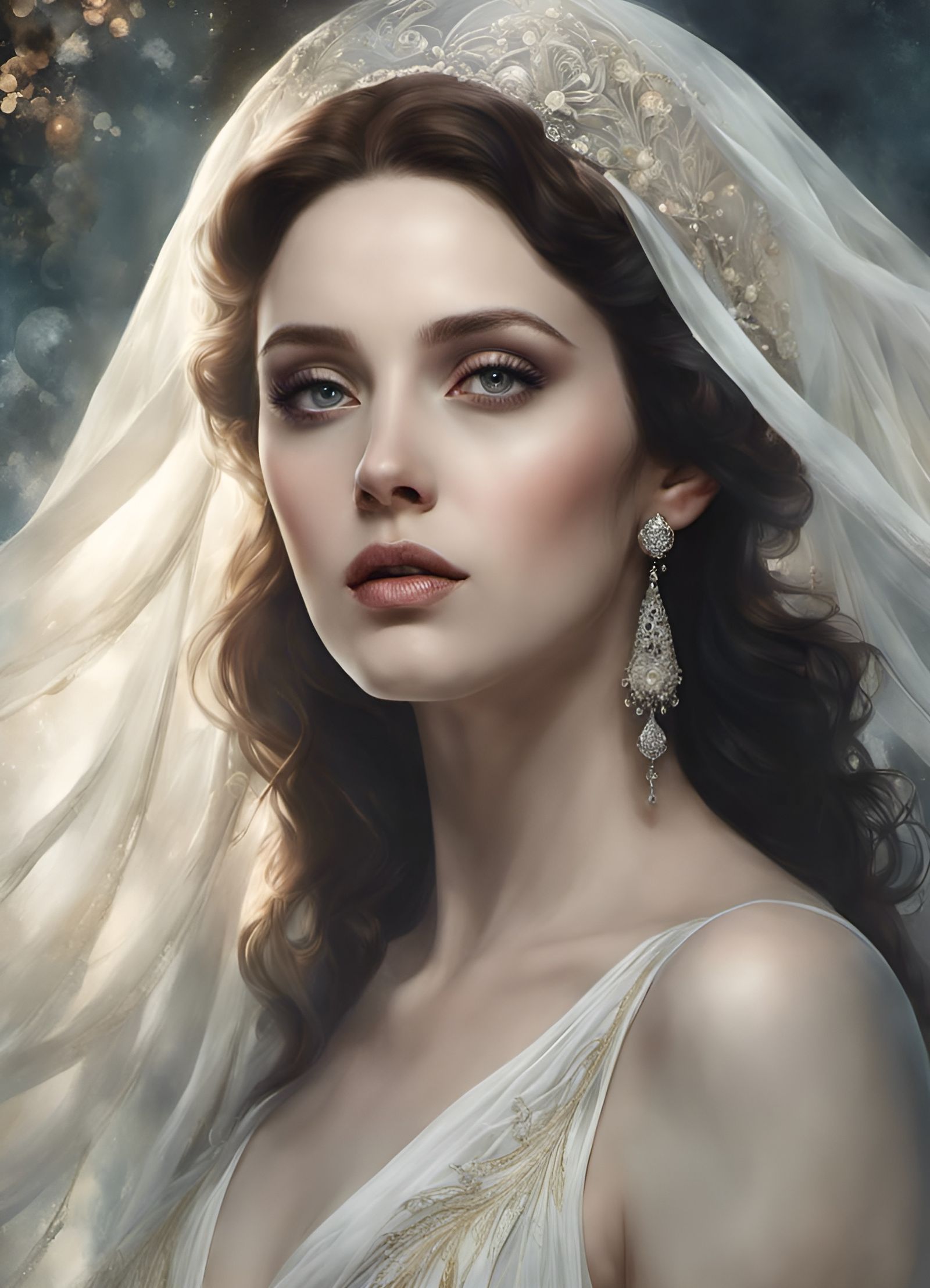 Pale Goddess Bride Portrait with Diamond Details